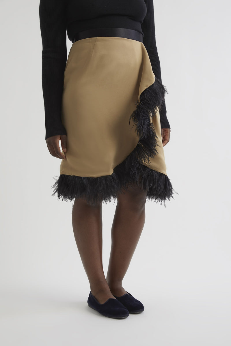 LIGURIA midi wrap skirt with feather hem
